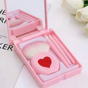 SUPER CUTE!! Pink Red ❤️ Heart Makeup Brushes Brush Set Mirror Case Travel Gym